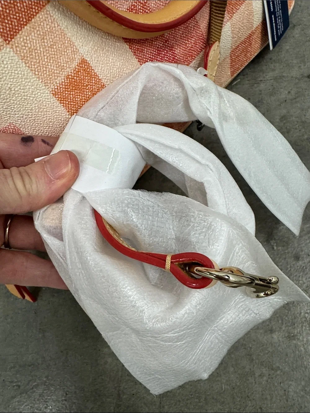 Dooney & Bourke Orange and Cream Plaid Satchel with Tan Trim